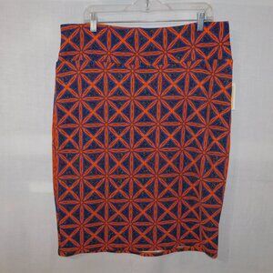 Lularoe Cassie Blue Orange abstract Pattern Body Con Pencil Skirt NEW Womens 3XL